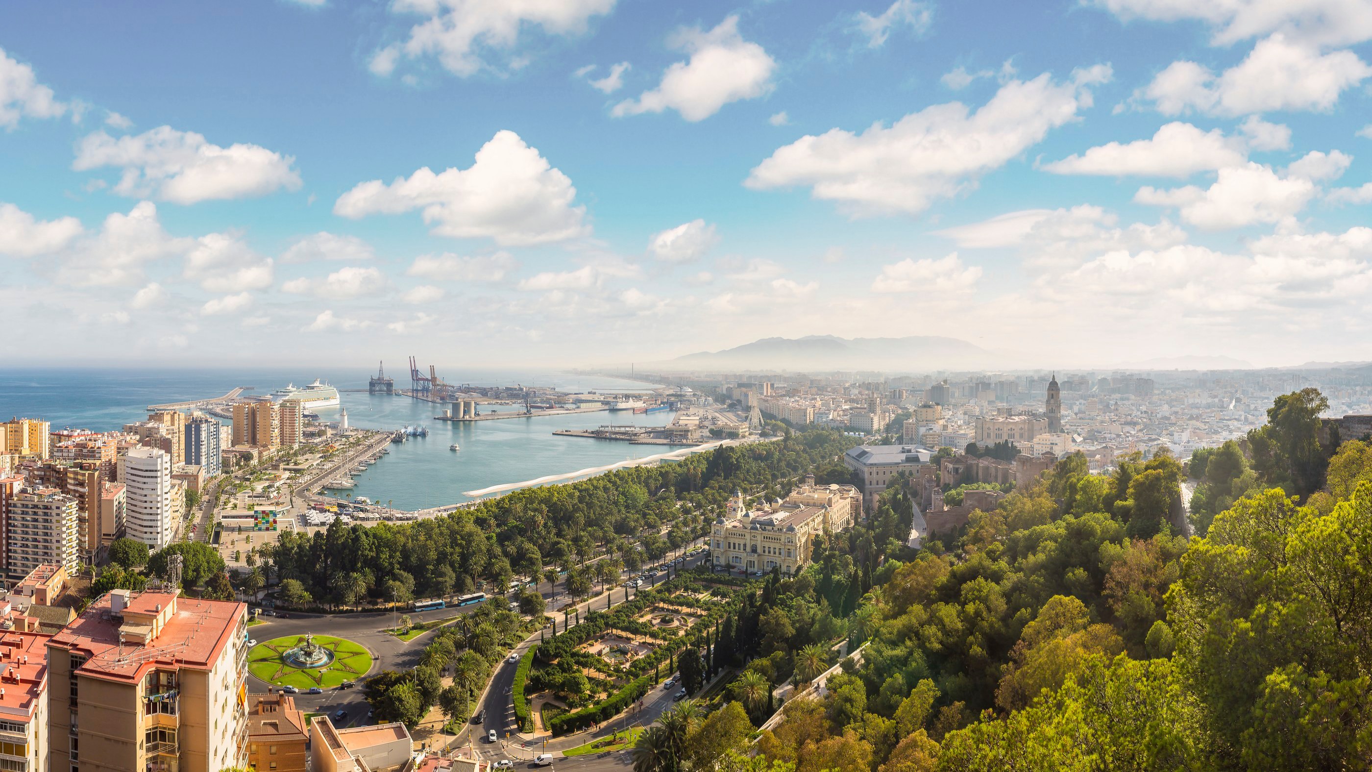 Panoramic aerial view of malaga in a beautiful summer day, spain